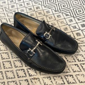 Ferragamo Black Leather Loafers Sz 9 1/2
